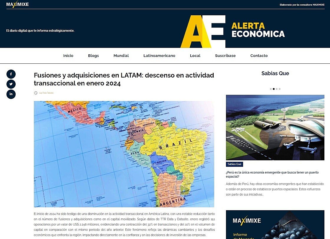 Fusiones y adquisiciones en LATAM: descenso en actividad transaccional en enero 2024
